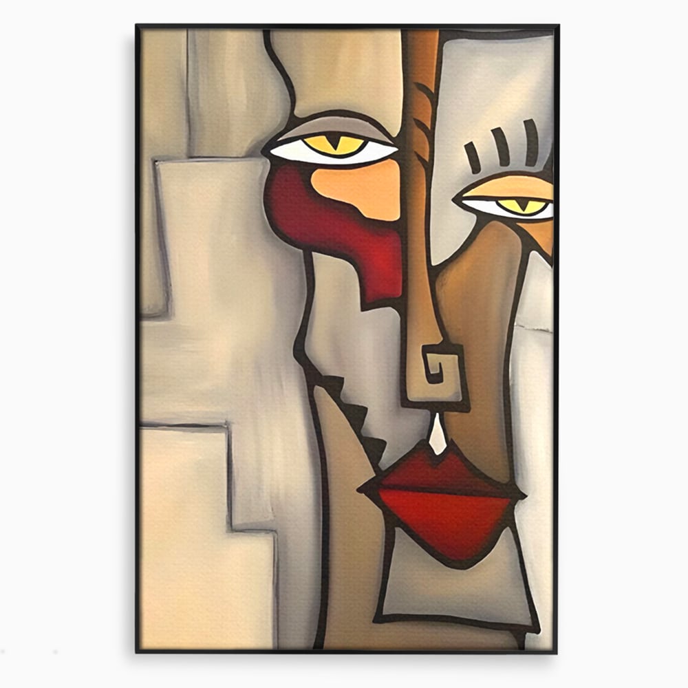 Tablou canvas cu tablou canvas cu portret cubist, in rama de aluminiu negru