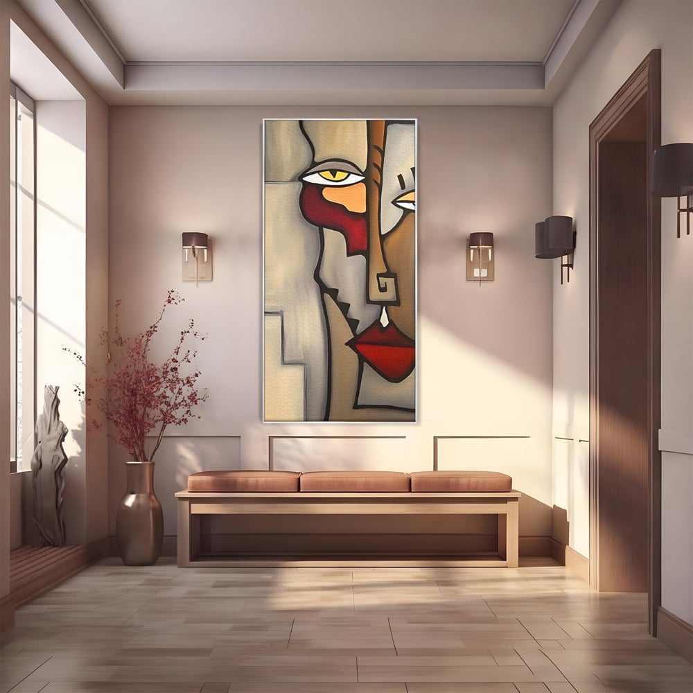 Tablou canvas cu tablou canvas cu portret cubist, in rama de aluminiu argintiu