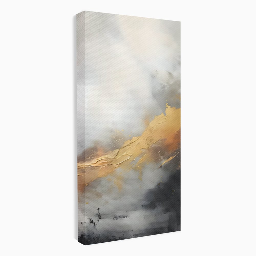 Tablou canvas cu pictura abstracta cu tusa aurie si tonuri gri, fara rama, pe sasiu de lemn