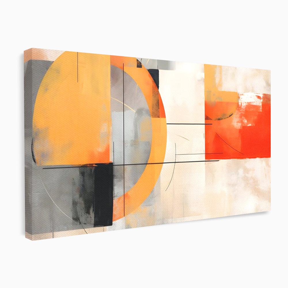 Tablou canvas cu pictura abstracta cu cerc galben, fara rama, pe sasiu de lemn