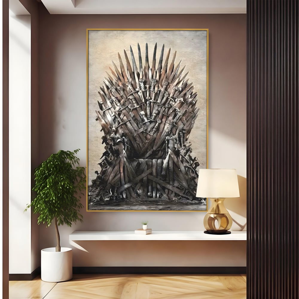 Tablou canvas cu tablou canvas cu tronul din sabii, in rama de aluminiu auriu