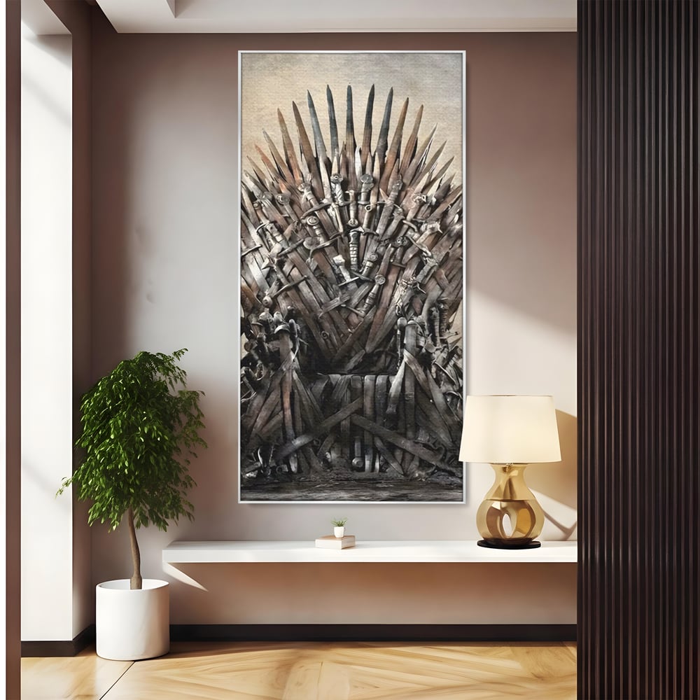 Tablou canvas cu tablou canvas cu tronul din sabii, in rama de aluminiu argintiu