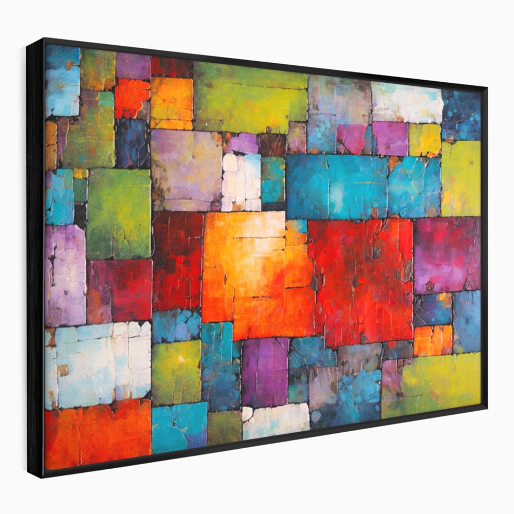 Tablou canvas cu tablou canvas cu mozaic geometric colorat, in rama de aluminiu negru