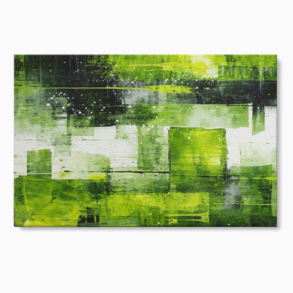 Tablou canvas cu pictura abstracta cu straturi verzi, fara rama, pe sasiu de lemn