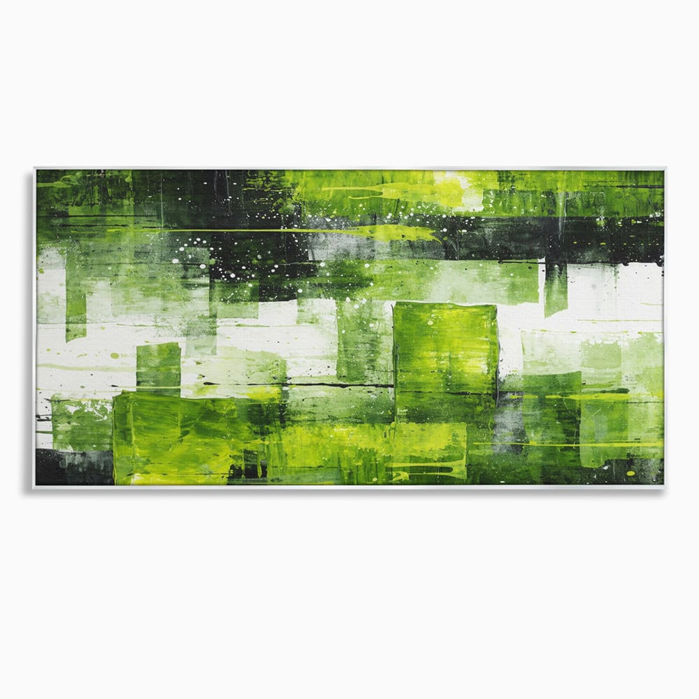Tablou canvas cu pictura abstracta cu straturi verzi, in rama de aluminiu argintiu