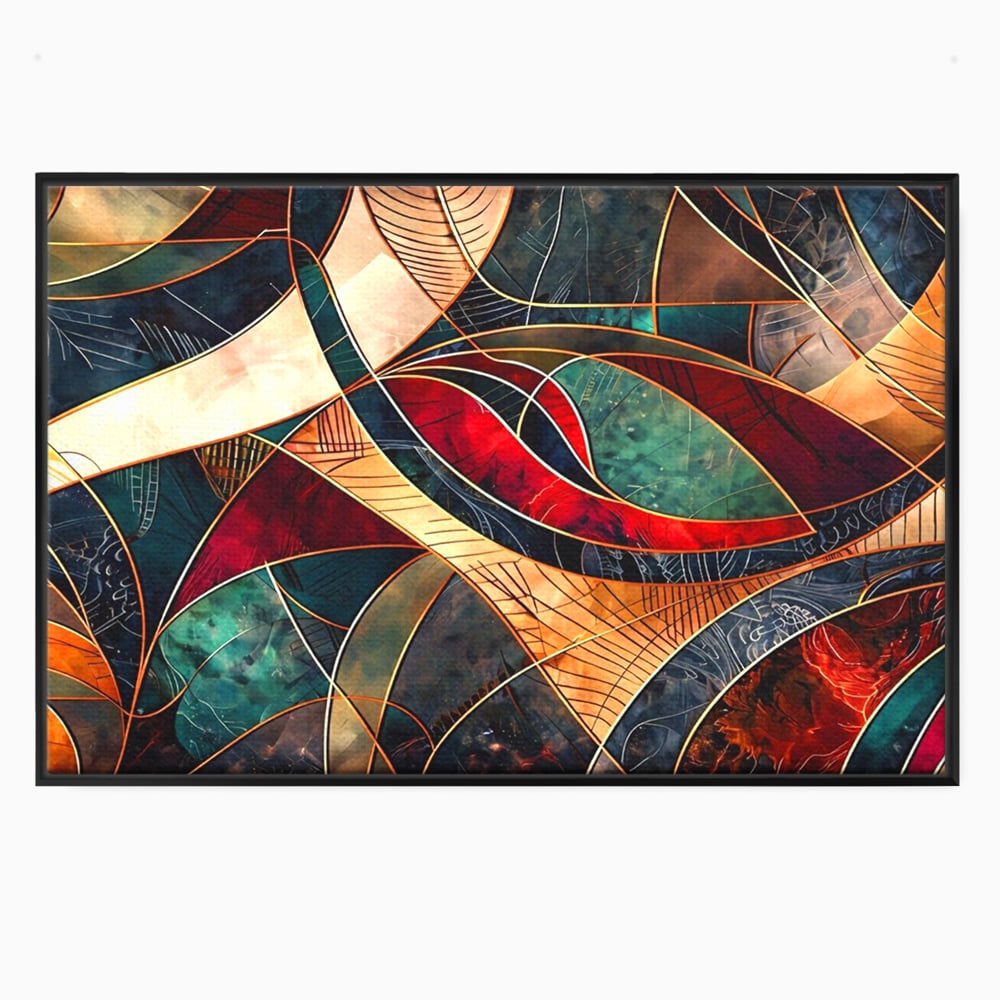 Tablou canvas cu tablou abstract cu linii aurii, in rama de aluminiu negru