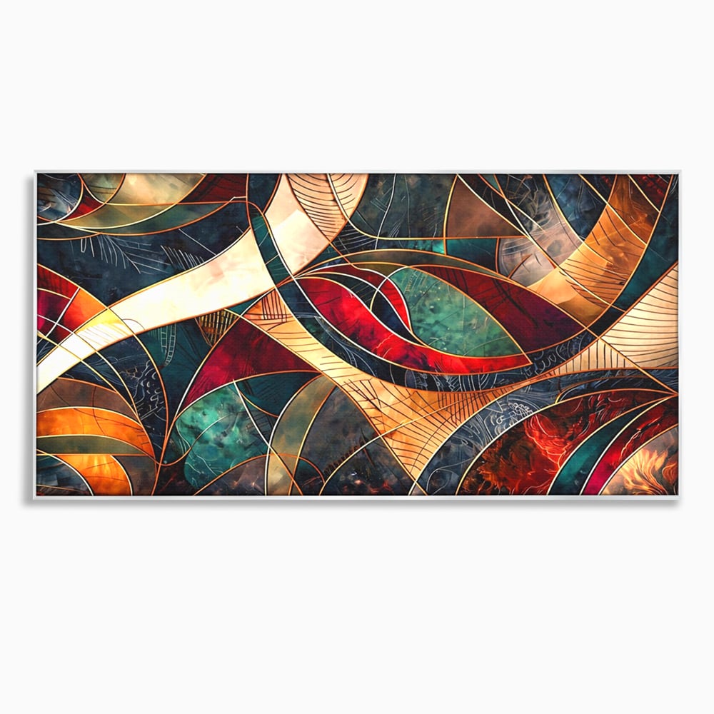 Tablou canvas cu tablou abstract cu linii aurii, in rama de aluminiu argintiu