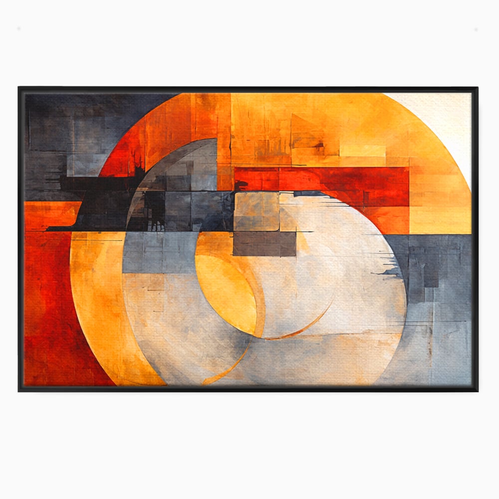 Tablou canvas cu tablou canvas cu compozitie geometrica abstracta, in rama de aluminiu negru