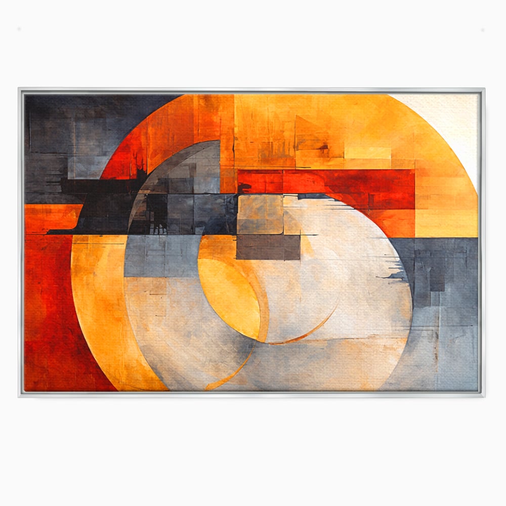 Tablou canvas cu tablou canvas cu compozitie geometrica abstracta, in rama de aluminiu argintiu