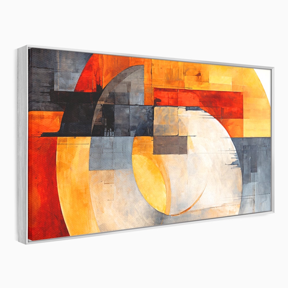 Tablou canvas cu tablou canvas cu compozitie geometrica abstracta, in rama de aluminiu argintiu