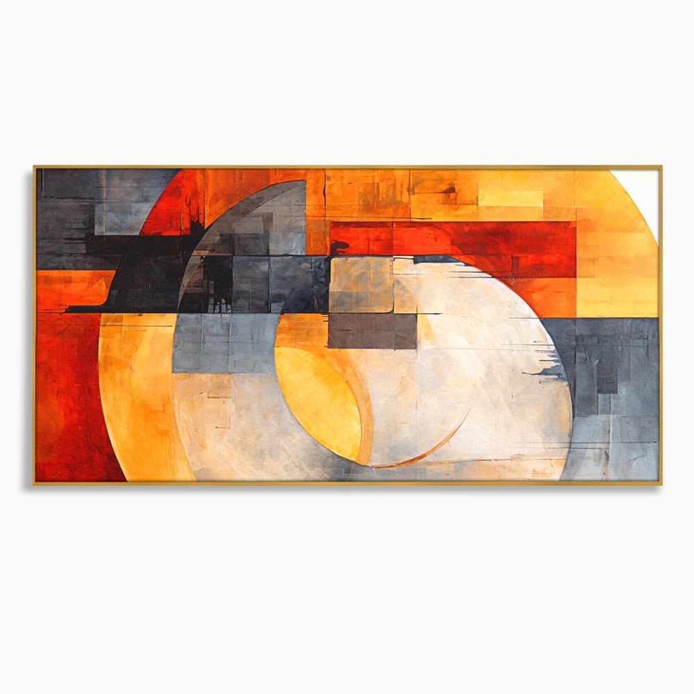 Tablou canvas cu tablou canvas cu compozitie geometrica abstracta, in rama de aluminiu auriu