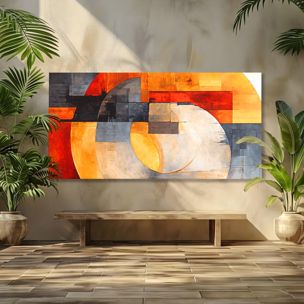 Tablou canvas cu tablou canvas cu compozitie geometrica abstracta, fara rama, pe sasiu de lemn