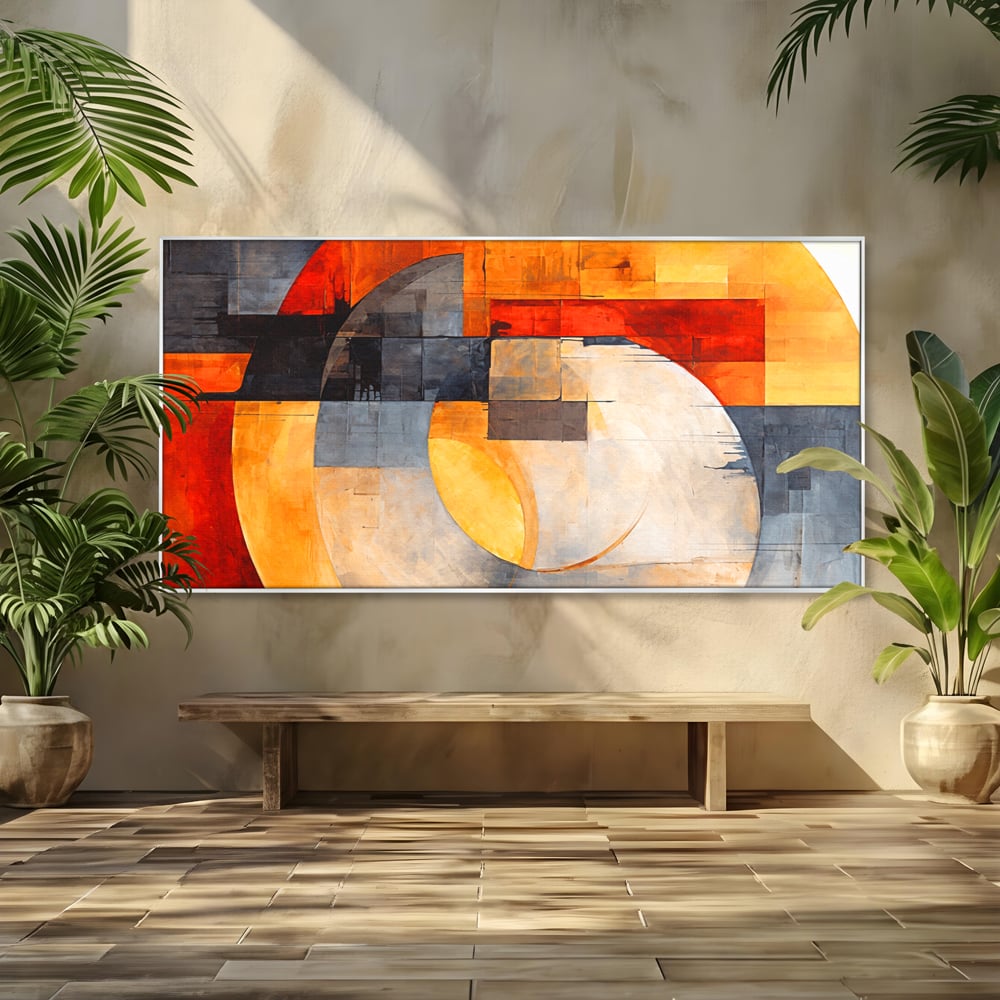 Tablou canvas cu tablou canvas cu compozitie geometrica abstracta, in rama de aluminiu argintiu