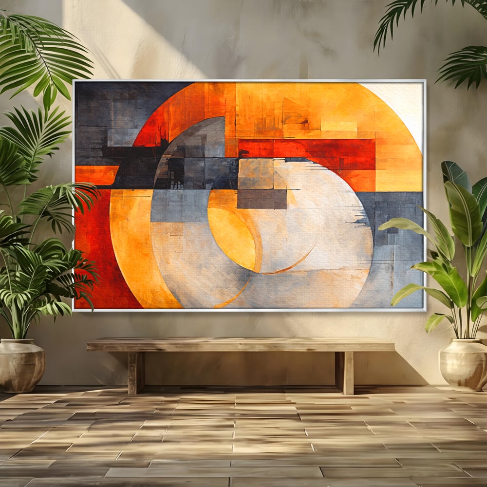 Tablou canvas cu tablou canvas cu compozitie geometrica abstracta, in rama de aluminiu argintiu