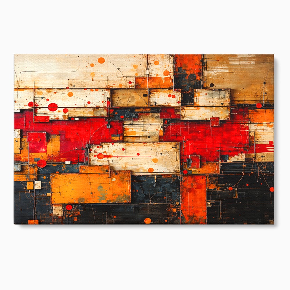 Tablou canvas cu tablou canvas abstract geometric rosu, fara rama, pe sasiu de lemn
