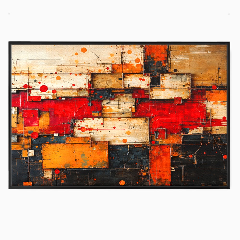 Tablou canvas cu tablou canvas abstract geometric rosu, in rama de aluminiu negru