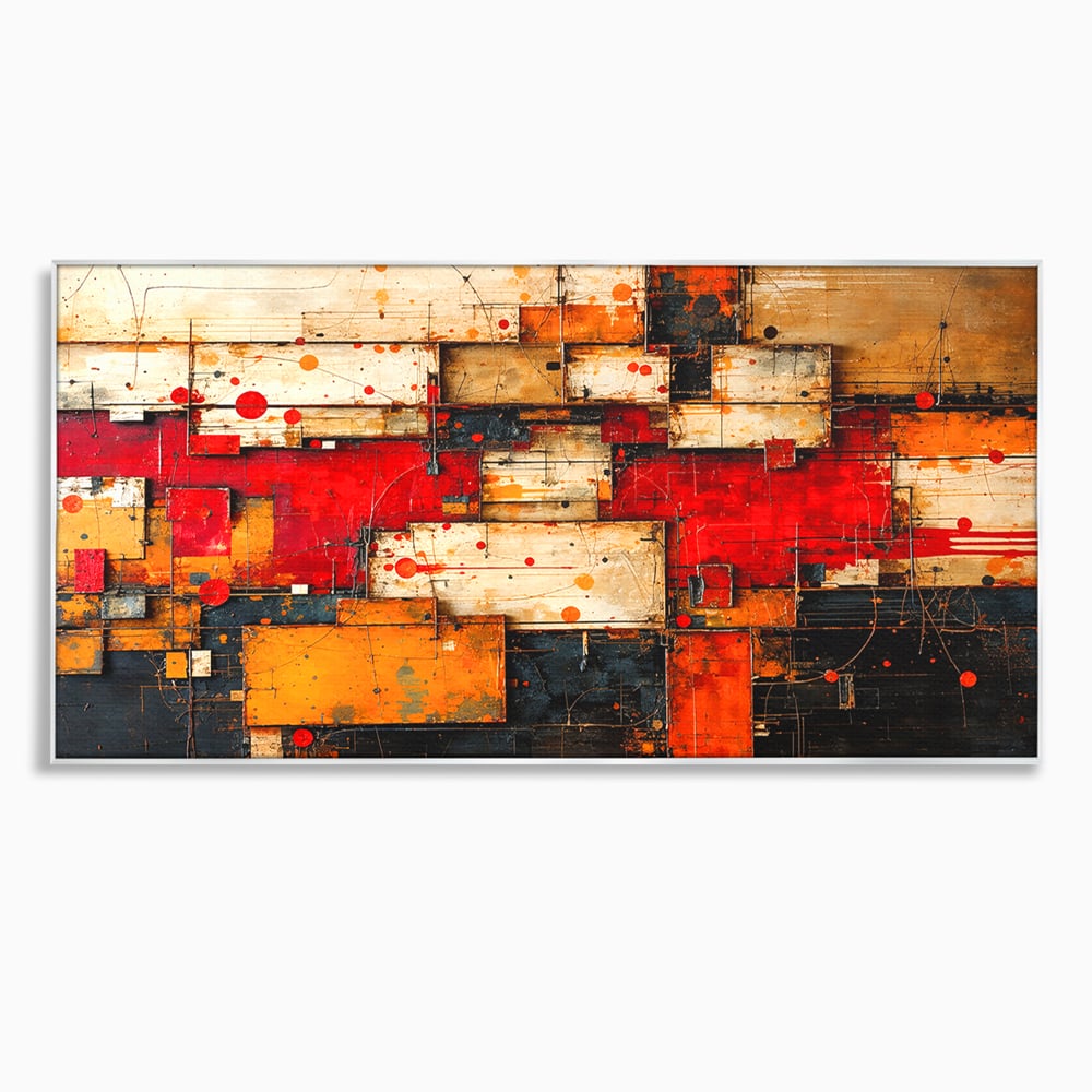 Tablou canvas cu tablou canvas abstract geometric rosu, in rama de aluminiu argintiu
