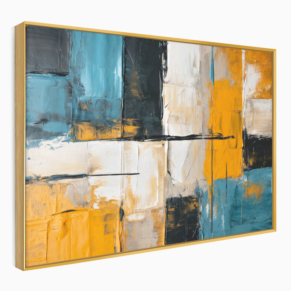 Tablou canvas cu tablou canvas abstract geometric, in rama de aluminiu auriu