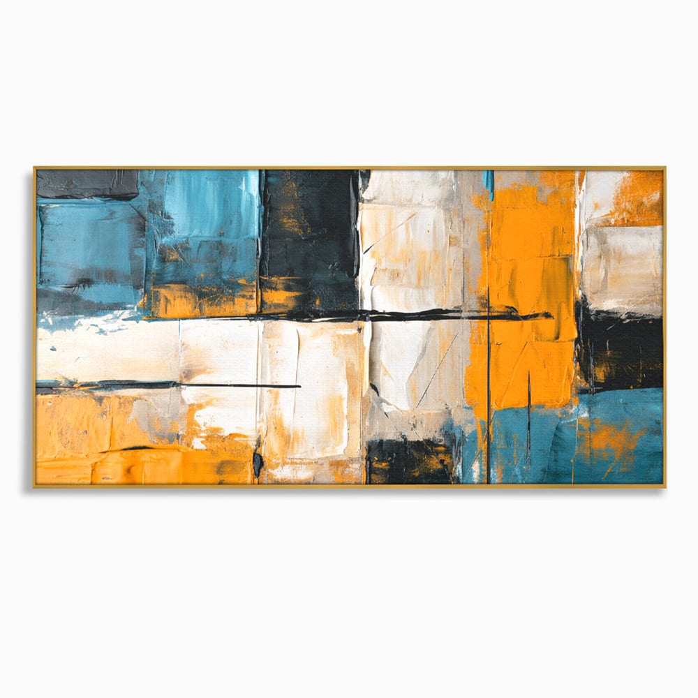 Tablou canvas cu tablou canvas abstract geometric, in rama de aluminiu auriu