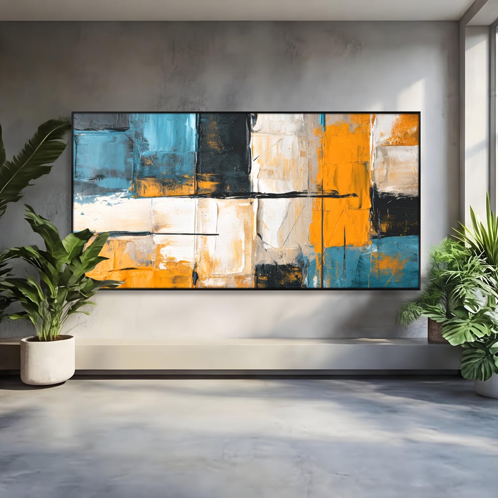 Tablou canvas cu tablou canvas abstract geometric, in rama de aluminiu negru