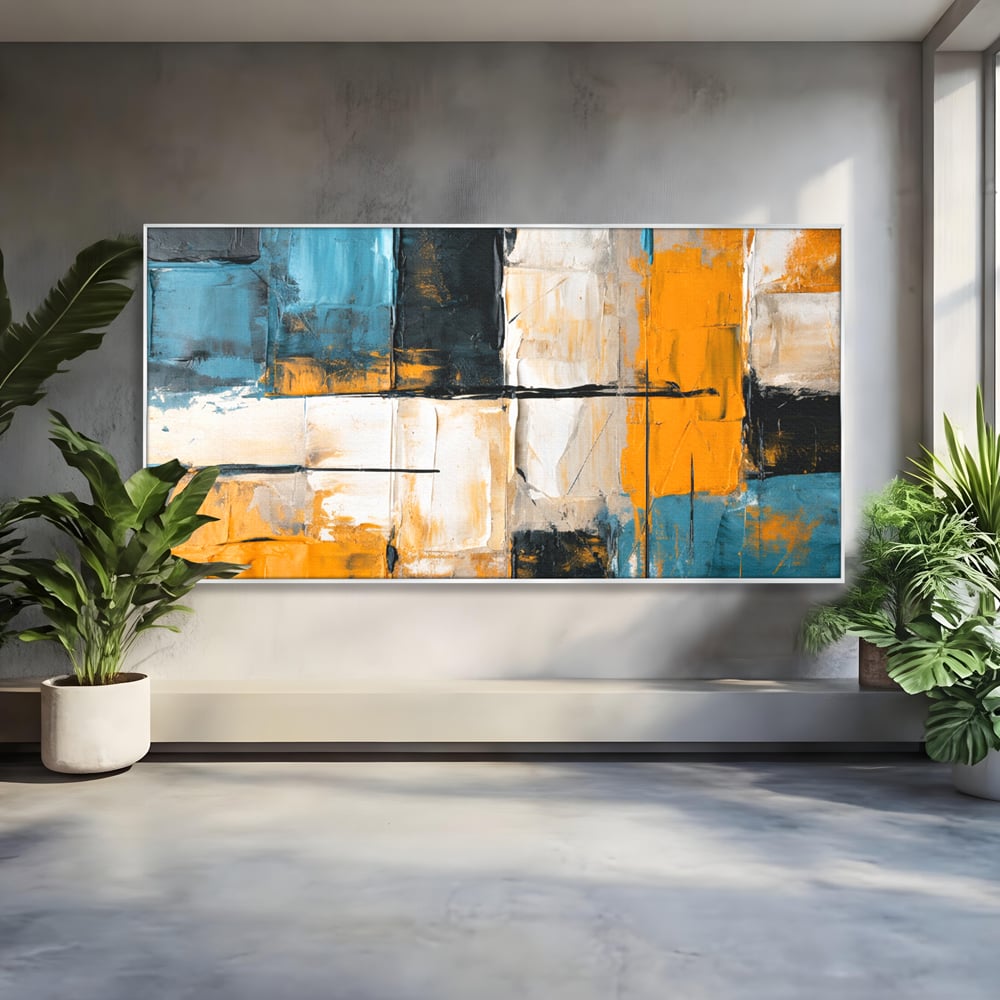 Tablou canvas cu tablou canvas abstract geometric, in rama de aluminiu argintiu