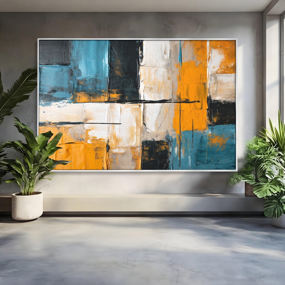 Tablou canvas cu tablou canvas abstract geometric, in rama de aluminiu argintiu