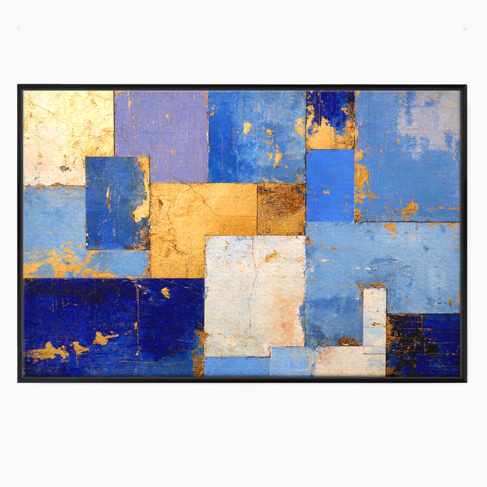 Tablou canvas cu pictura abstracta cu dreptunghiuri geometrice, in rama de aluminiu negru