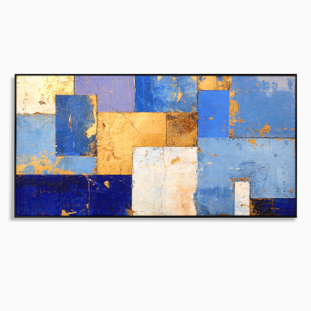 Tablou canvas cu pictura abstracta cu dreptunghiuri geometrice, in rama de aluminiu negru