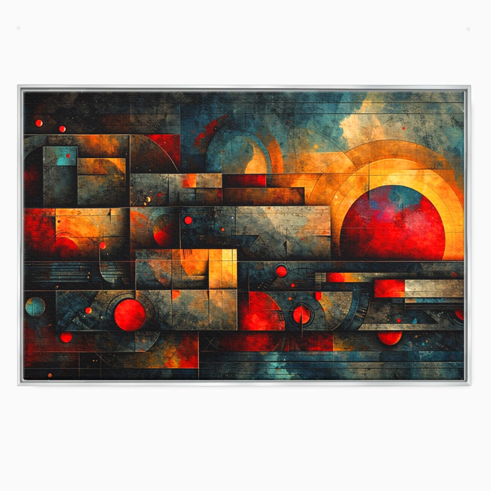 Tablou canvas cu tablou canvas cu forme geometrice abstracte, in rama de aluminiu argintiu