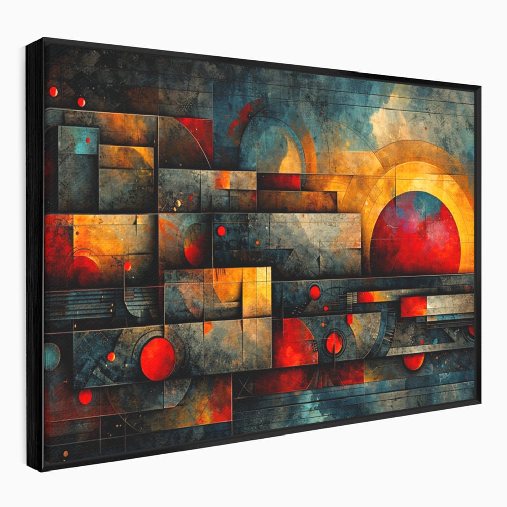 Tablou canvas cu tablou canvas cu forme geometrice abstracte, in rama de aluminiu negru