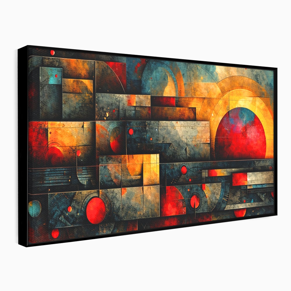 Tablou canvas cu tablou canvas cu forme geometrice abstracte, in rama de aluminiu negru