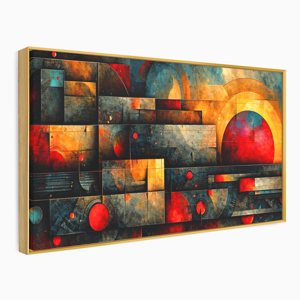 Tablou canvas cu tablou canvas cu forme geometrice abstracte, in rama de aluminiu auriu