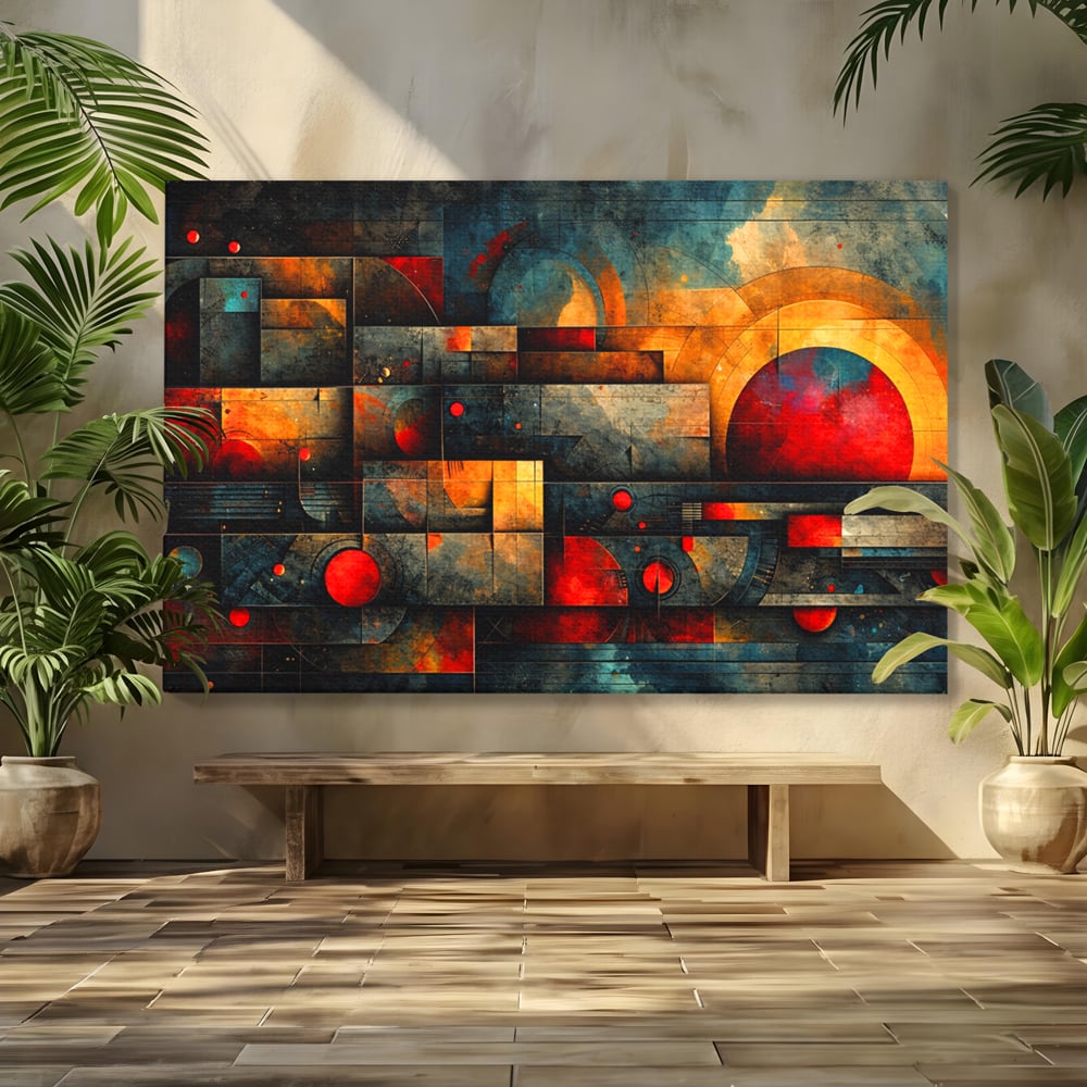 Tablou canvas cu tablou canvas cu forme geometrice abstracte, fara rama, pe sasiu de lemn