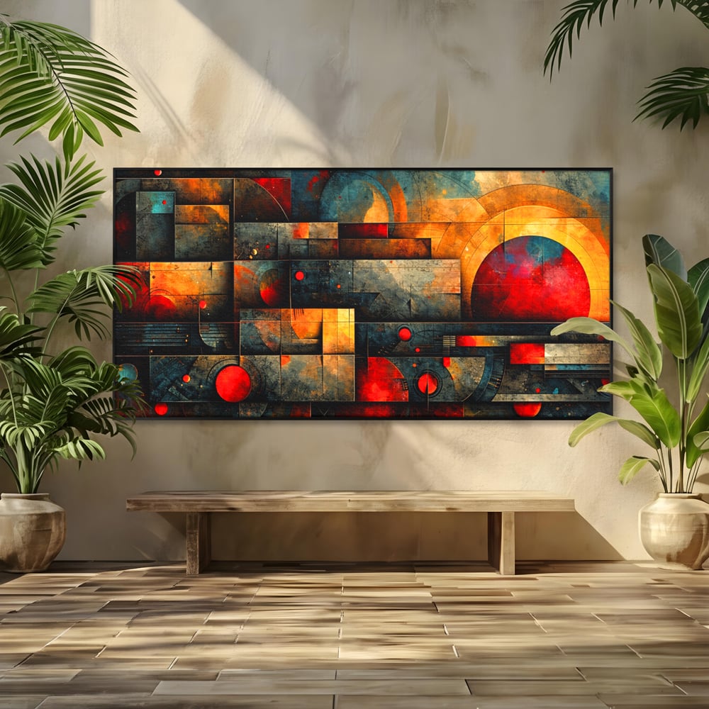 Tablou canvas cu tablou canvas cu forme geometrice abstracte, in rama de aluminiu negru