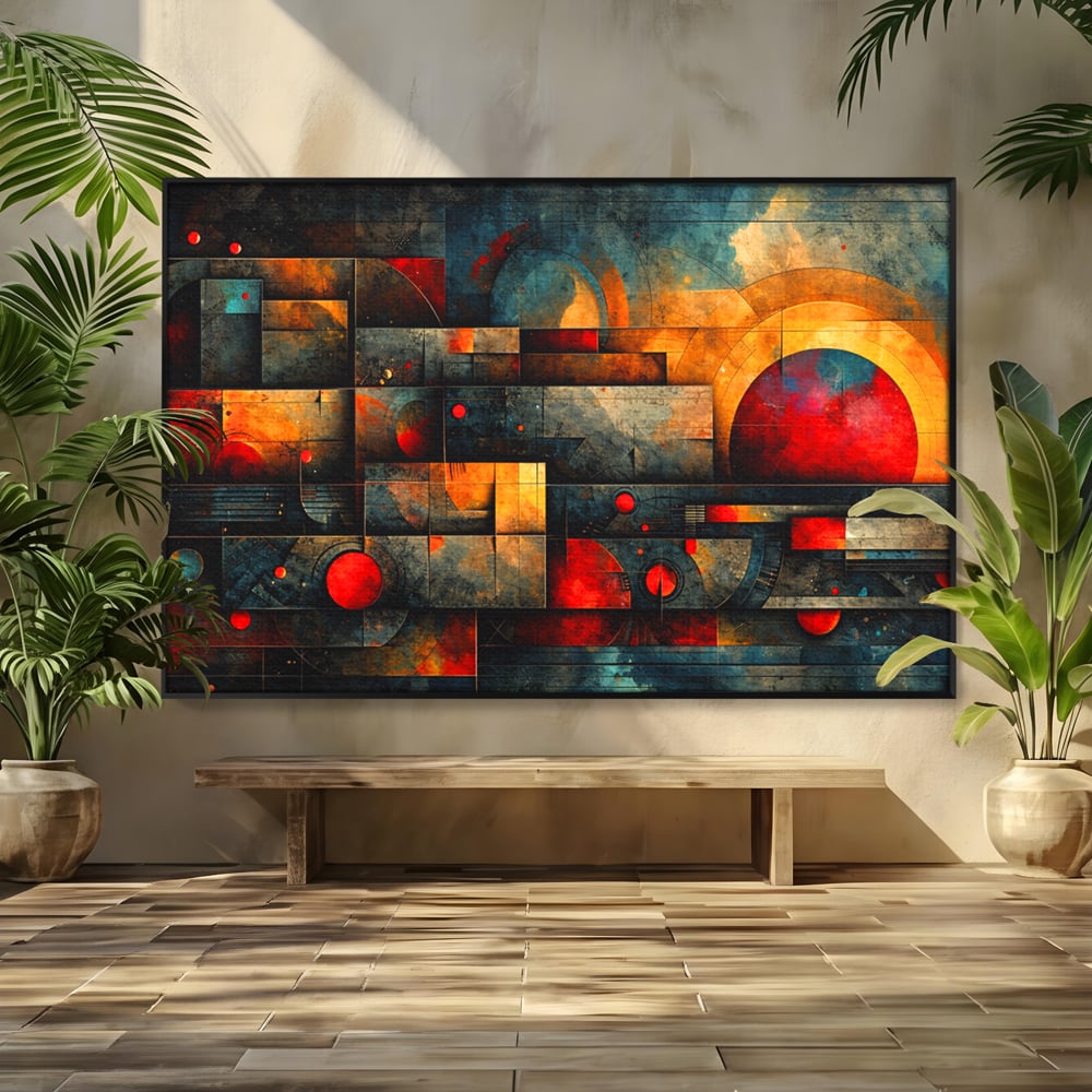Tablou canvas cu tablou canvas cu forme geometrice abstracte, in rama de aluminiu negru