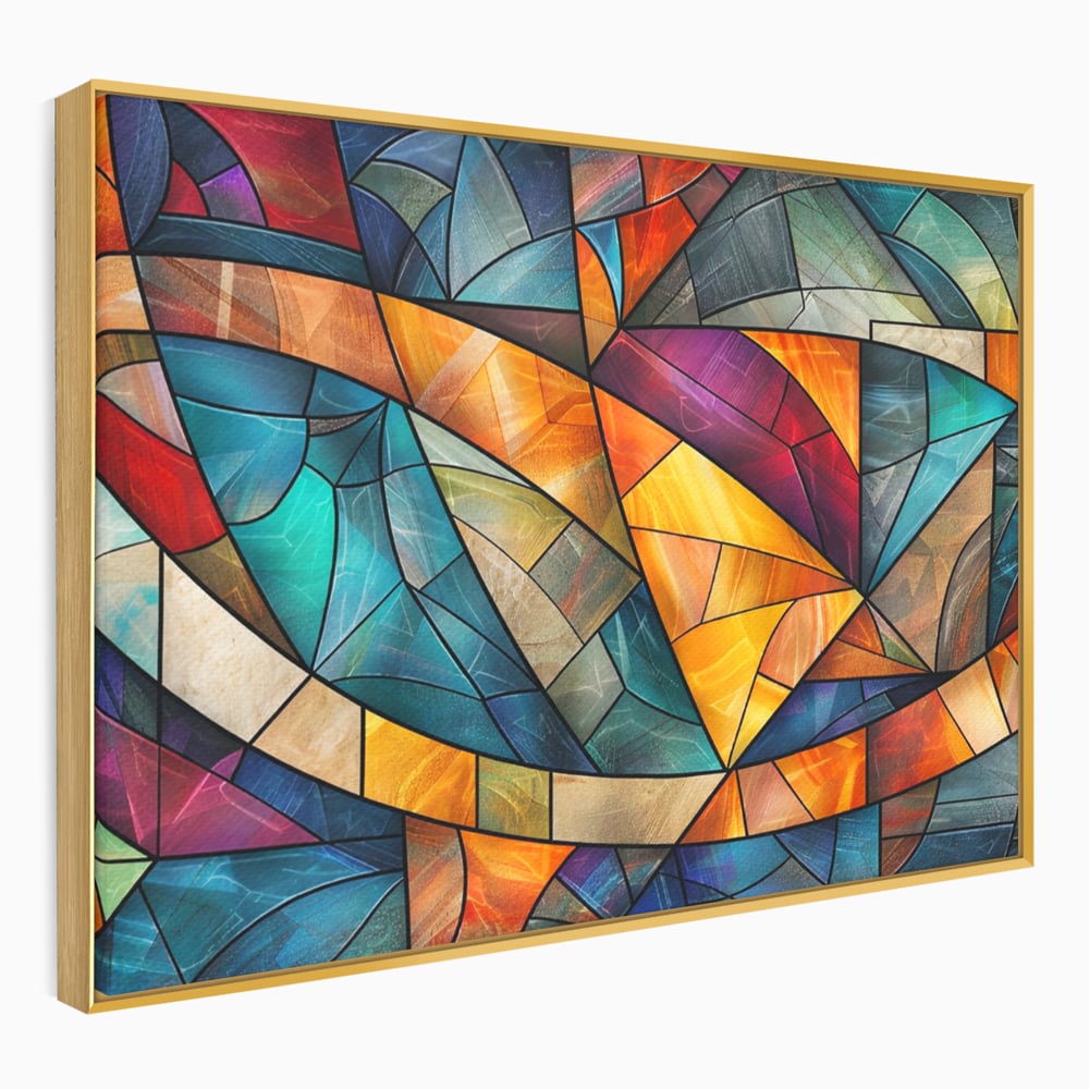 Tablou canvas cu tablou canvas cu mozaic geometric colorat, in rama de aluminiu auriu