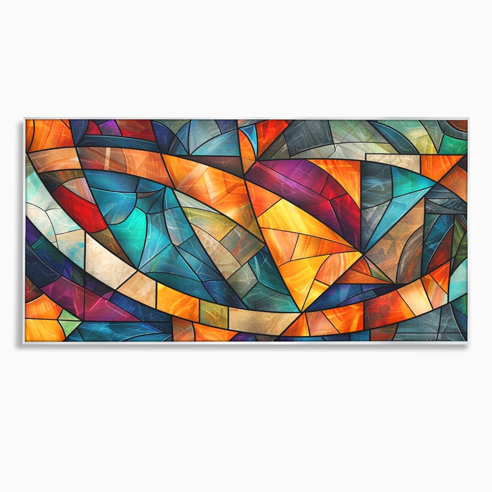 Tablou canvas cu tablou canvas cu mozaic geometric colorat, in rama de aluminiu argintiu