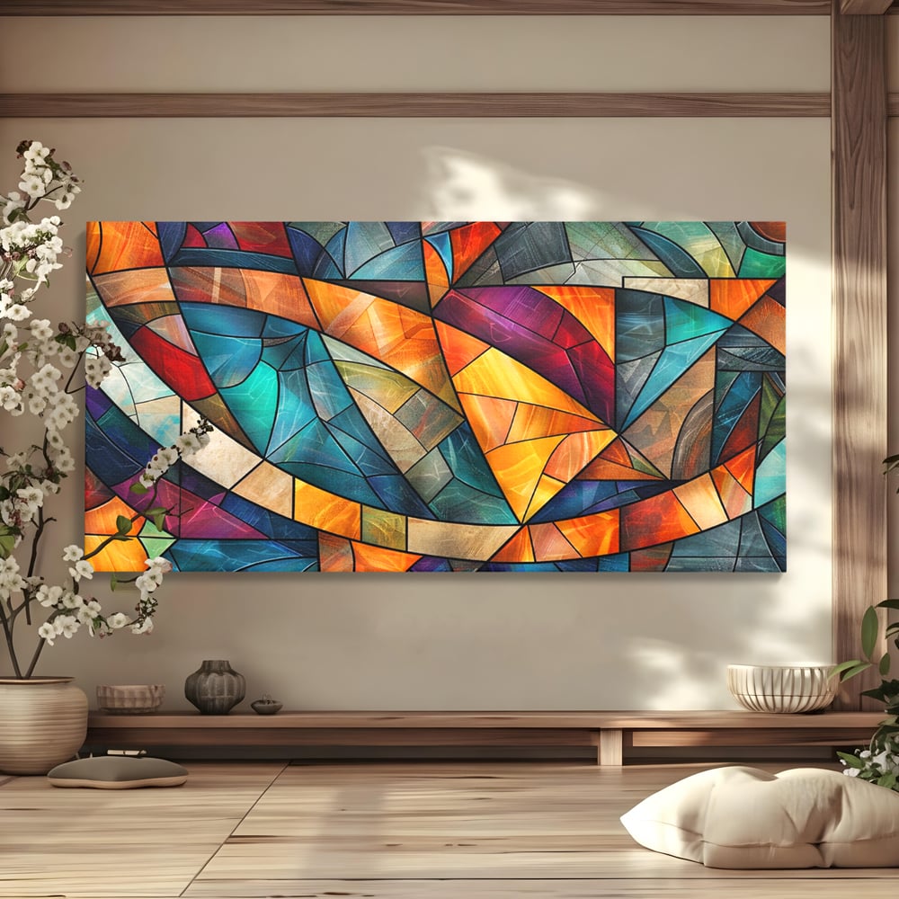 Tablou canvas cu tablou canvas cu mozaic geometric colorat, fara rama, pe sasiu de lemn