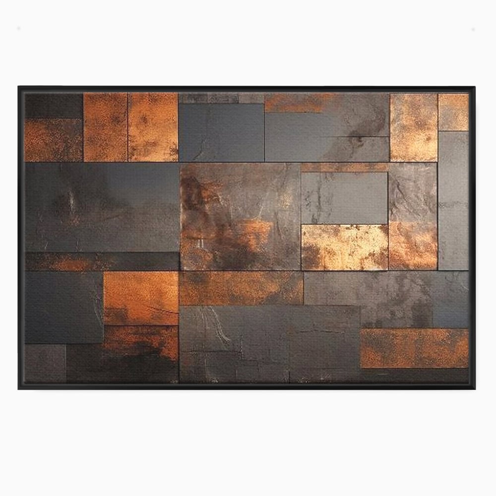 Tablou canvas cu tablou canvas cu placi geometrice metalice, in rama de aluminiu negru