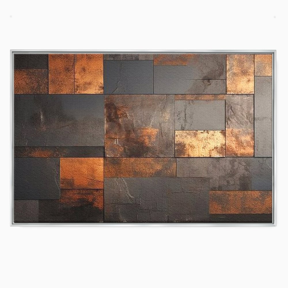 Tablou canvas cu tablou canvas cu placi geometrice metalice, in rama de aluminiu argintiu