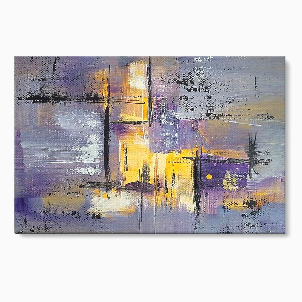 Tablou canvas cu pictura abstracta cu linii si pete, fara rama, pe sasiu de lemn
