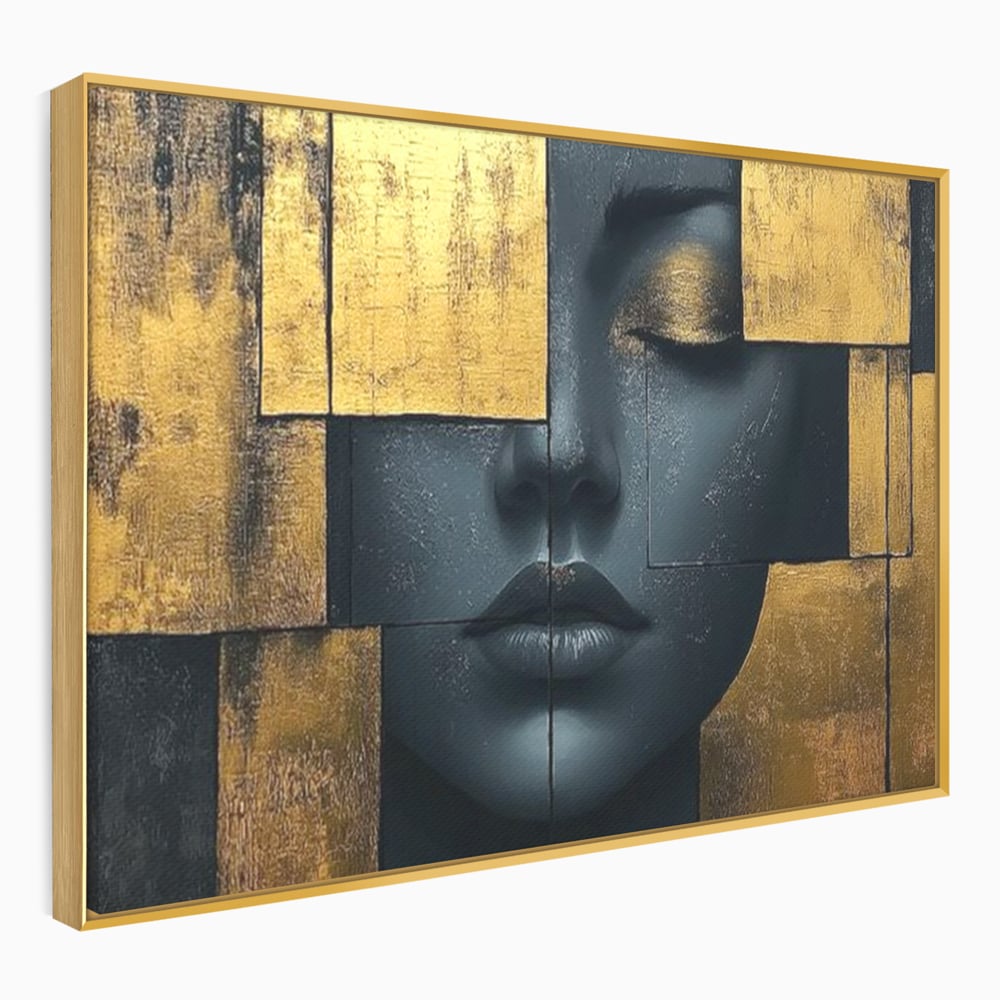 Tablou canvas cu tablou canvas portret feminin abstract, in rama de aluminiu auriu