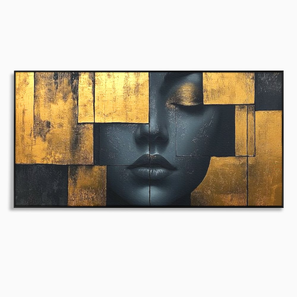 Tablou canvas cu tablou canvas portret feminin abstract, in rama de aluminiu negru