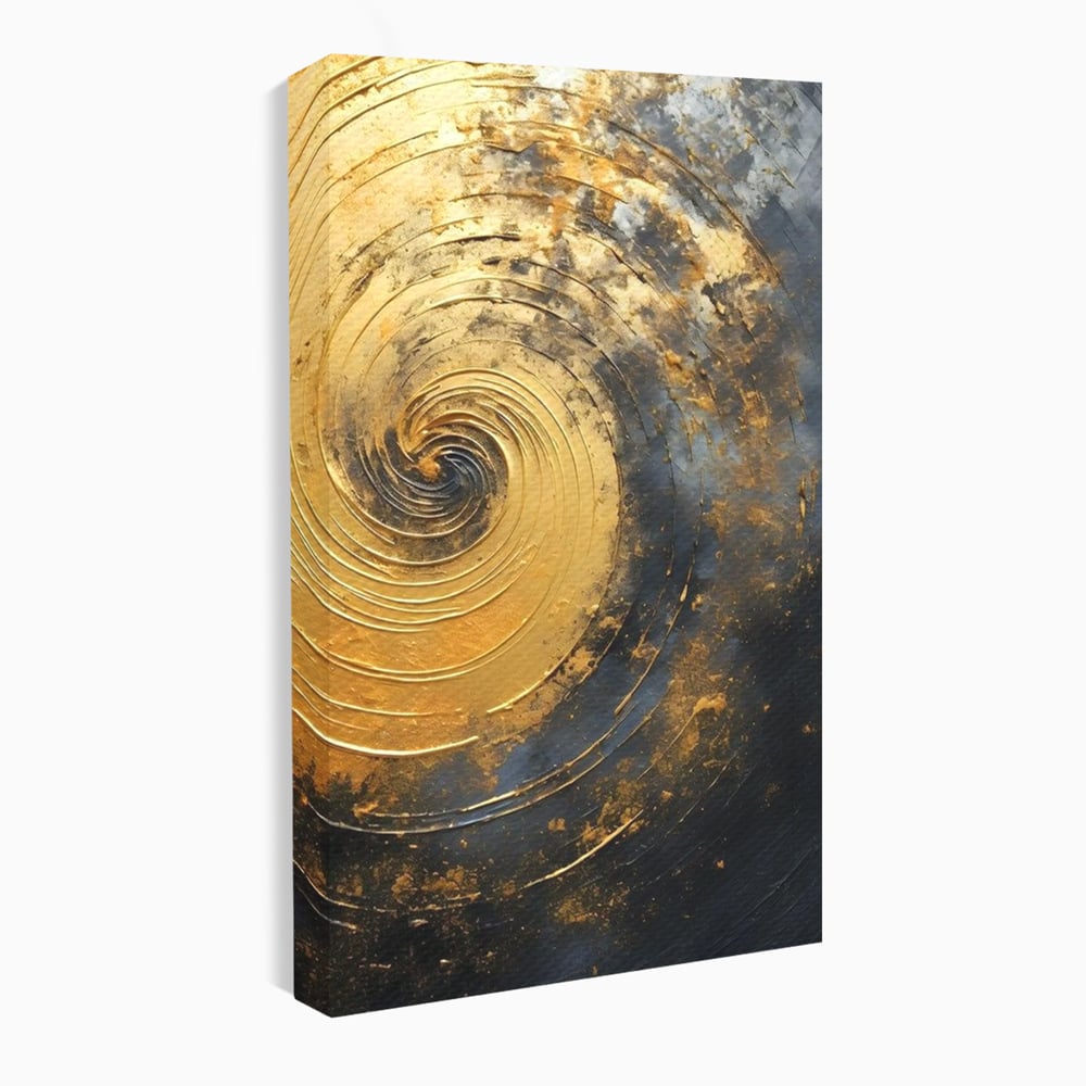 Tablou canvas cu pictura abstracta cu spirala aurie, fara rama, pe sasiu de lemn