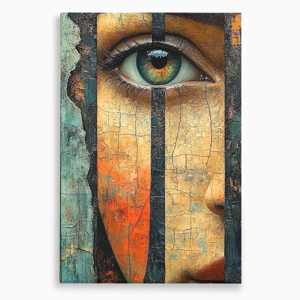 Tablou canvas cu tablou canvas cu ochi printre gratii, fara rama, pe sasiu de lemn