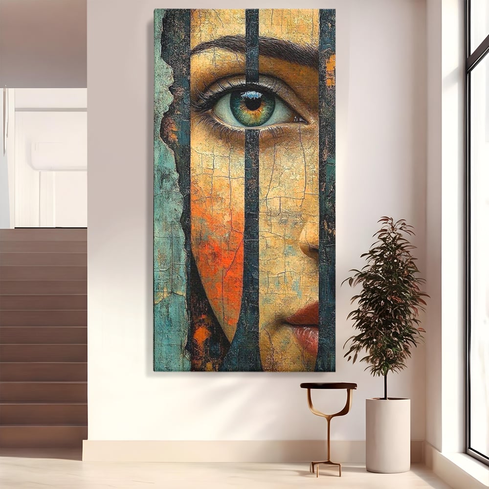 Tablou canvas cu tablou canvas cu ochi printre gratii, fara rama, pe sasiu de lemn