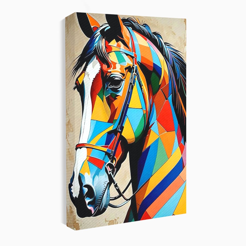 Tablou canvas cu tablou canvas cu armasar geometric colorat, fara rama, pe sasiu de lemn