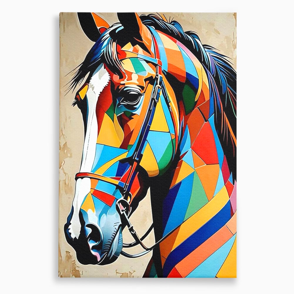 Tablou canvas cu tablou canvas cu armasar geometric colorat, fara rama, pe sasiu de lemn