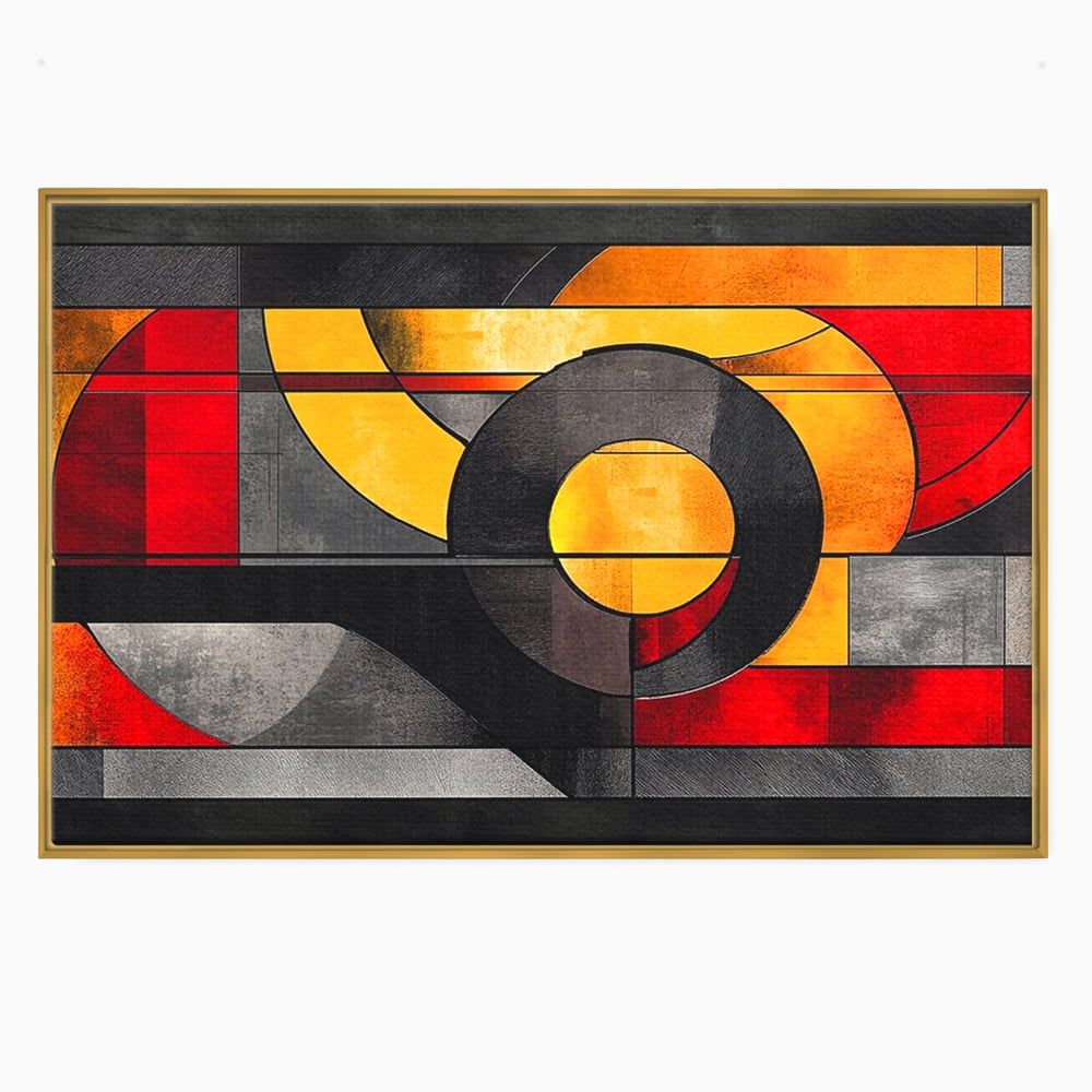 Tablou canvas cu tablou canvas cu forme geometrice abstracte, in rama de aluminiu auriu