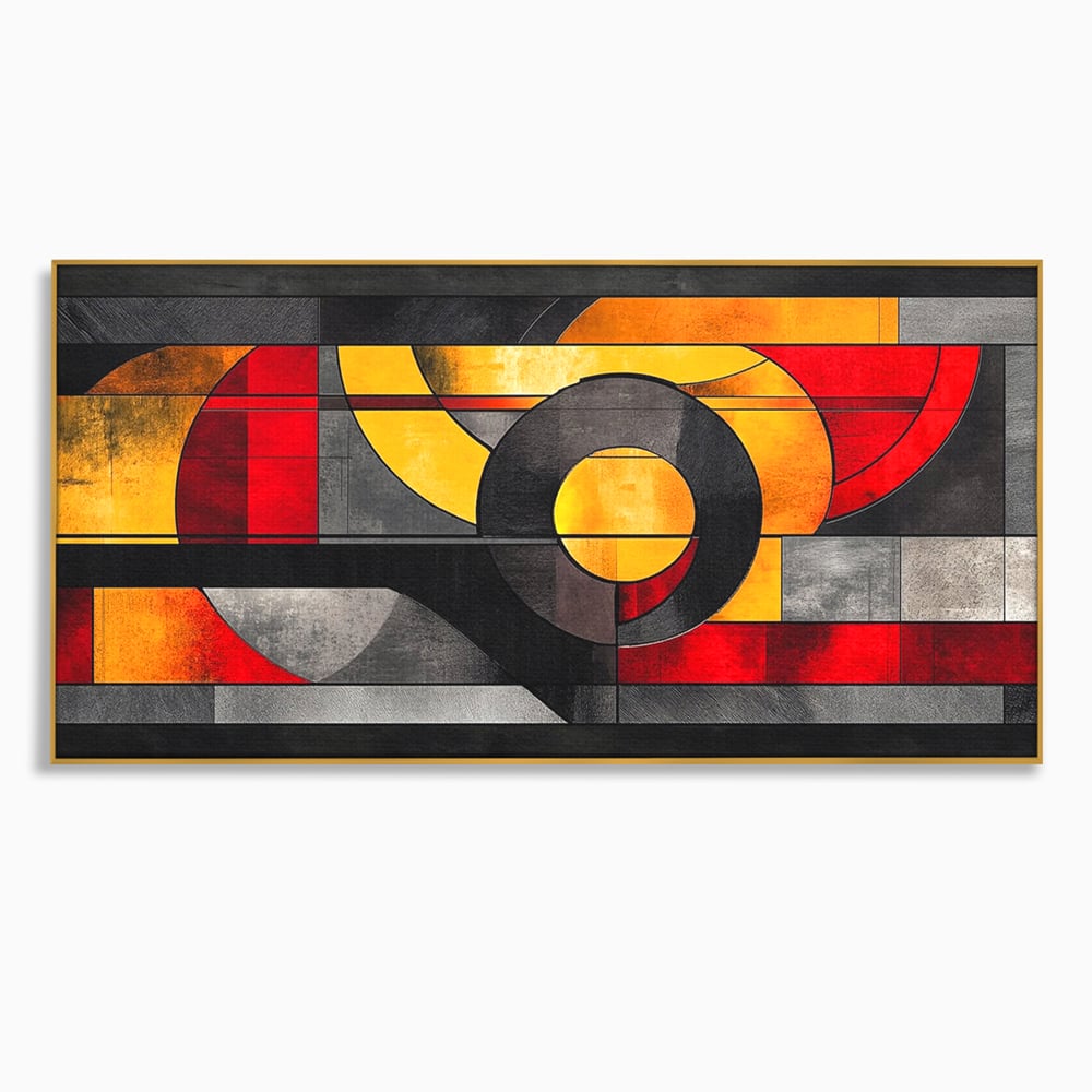Tablou canvas cu tablou canvas cu forme geometrice abstracte, in rama de aluminiu auriu